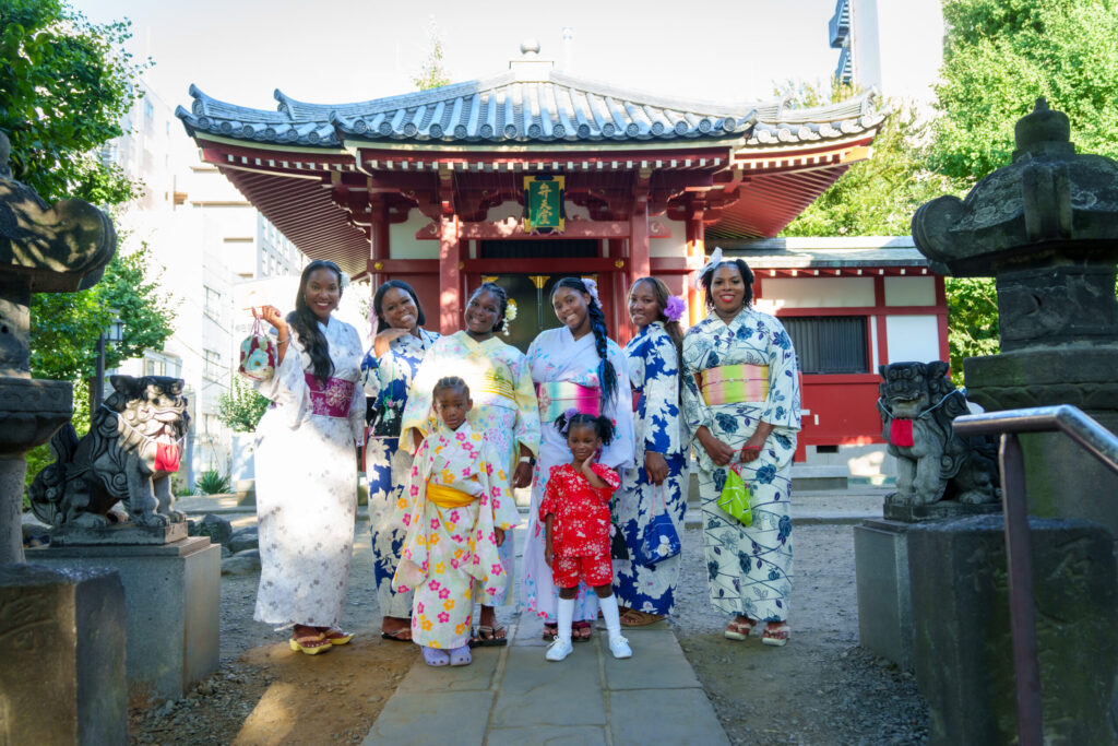 Friends enjoying kimono rental in Tokyo