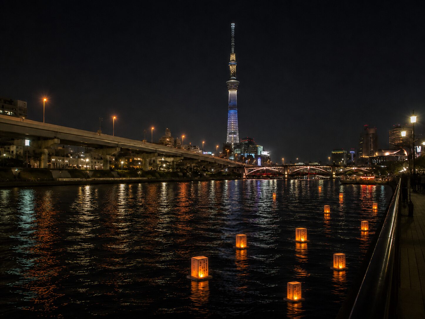 2026年隅田川とうろう流しと東京スカイツリーの夜景